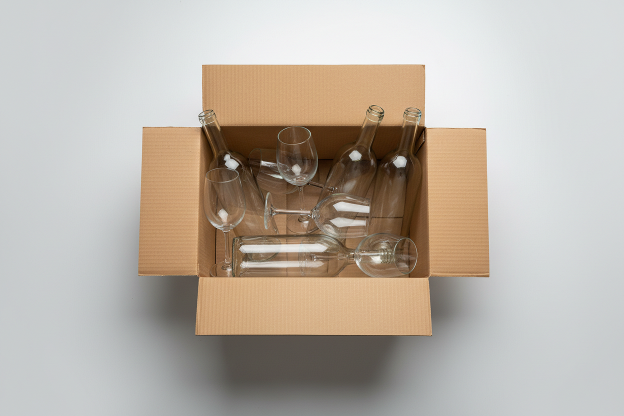 Carton sans protection avec verres vulnérables