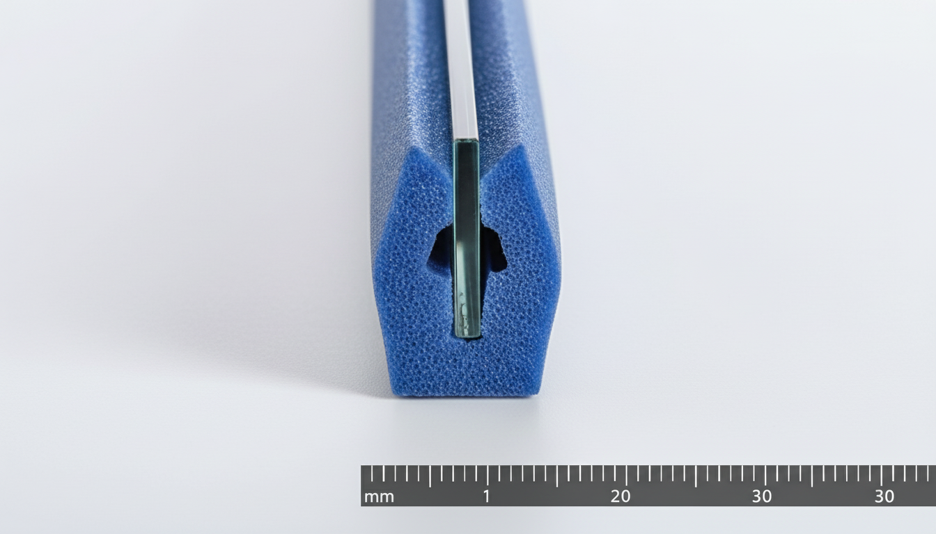 Coupe transversale profil bleu sur verre