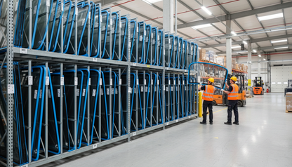 Panneaux protégés avec profil bleu en rack