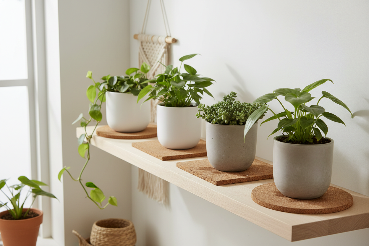 Plaques liège sous pots de plantes